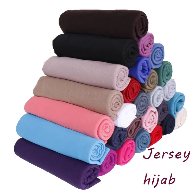 Großhandel hochwertige Elastizität solide Farbe Foulard Damen muslimischer Hijab Jersey Baumwollschal