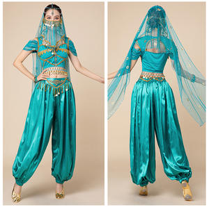 Cosplay de mujer <span class=keywords><strong>Aladdin</strong></span> <span class=keywords><strong>Jasmine</strong></span> Princess Bollywood Danza del vientre Fiesta de Halloween Disfraces de actuación Top con pantalones Traje - Product Image 2