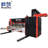 Machine voor het maken van golfkartonnen pizzadozen en fruitdozen, Huazhu 2-kleurenprinter, slotter, stansmachine met onafhankelijke invoer van de voorste rand.