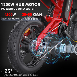 Bicicleta Eléctrica Hidoes B6 con Llantas Gruesas de 20 Pulgadas, 1200w, Velocidad Máxima de 50km/h, Voltaje de 48v, Capacidad de Batería de 15ah, Disponible en Almacenes del Reino Unido, la UE y EE. UU. - Product Image 6