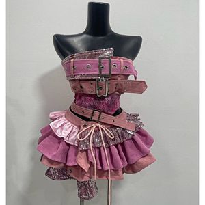Conjunto <span class=keywords><strong>de</strong></span> 2 Piezas Estilo Punk para <span class=keywords><strong>Mujer</strong></span>, Top Sexy sin Tirantes, Falda <span class=keywords><strong>de</strong></span> Cintura Alta, Estilo Retro Chic Coreano, Traje <span class=keywords><strong>de</strong></span> Actuación Femenino - Product Image 6