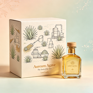 Boîte cadeau pliante en papier pour tequila <span class=keywords><strong>extra</strong></span> añejada dorée, avec impression UV personnalisée de logo haut de gamme et fermeture à rabat. - Product Image 3