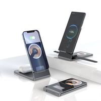Chargeur sans fil pour téléphone Android 15w Support de chargeur sans fil pliable magnétique en métal ultra fin compact 3 en 1