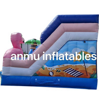 Château gonflable flamant rose commercial d'extérieur le plus vendu avec toboggan pour fête sur la plage, ensemble de château gonflable flamant rose