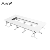 M & W Bureau de formation rectangulaire pliable, grand et petit, au design moderne, pour salles de réunion avec cadre de table