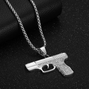 yunnique Hip <b>Titanium</b> Steel Diamond Encrusted Pistol Pendant Necklace Men's Fashion Jewelry - Product Image 3