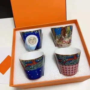 Tazas de cerámica de porcelana, juego de tazas de café de hueso de china, nuevo diseño de Navidad