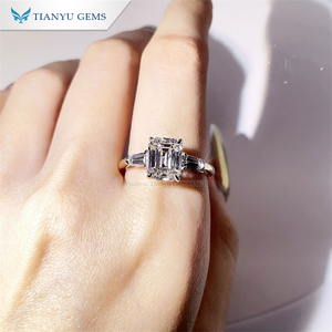 אבני טיאניו 7 x9 מ "מ אמרלד חתוך moissanite <span class=keywords><strong>3</strong></span> נשים טבעת 18k 14k 10k לבן & צהוב 2 טון אירוסין טבעות נישואין בהתאמה אישית טבעות נישואין - Product Image 5