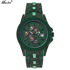 Montres à quartz de luxe résistantes à l'eau 3 bars de haute qualité pour hommes, mode, entièrement serties de diamants, calendrier complet, montre-bracelet - Product Image 1