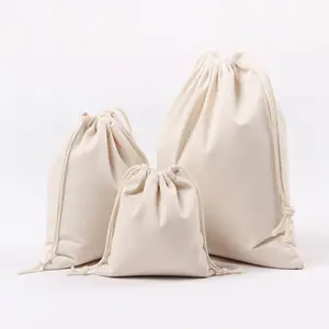 Petits sacs de course réutilisables 12 oz, pièces, en toile vierge, sacs en coton à cordon, vente en gros