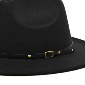 Sombreros Fedora de fieltro clásicos al por mayor sombrero de Panamá de ala ancha sombrero de copa blanco para mujeres y hombres con decoración de diseño de hebilla de cinturón - Product Image 3