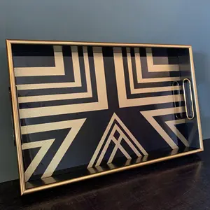 Super Luxe Kunstwerk Glas Lade Met Handvat Voor Thuis En Poef Zwart Luxe Salontafel Lade