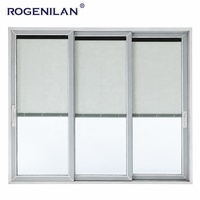 Ventana Corredera Moderna de Tres Vías con Vidrio Templado Rogenilan, Ventana Corredera de Aluminio con Doble Vidrio para Persianas Eléctricas