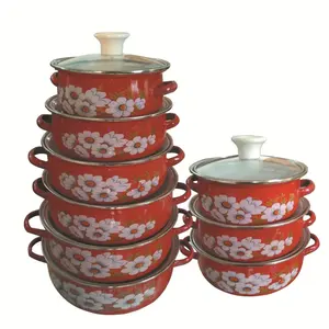 HT Factory Direct Sell Enamel Soup Pot Flat Bottomed Stew Cookware Pot Sets Boiled Noodles Pot