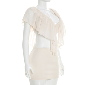 Viviblook Y26ST072 Traje de Mujer para Verano, Nuevo Conjunto Sexy de Dos Piezas con Top Corto de Encaje con Escote en V y Espalda Descubierta, Minifalda Informal para Vacaciones - Product Image 4