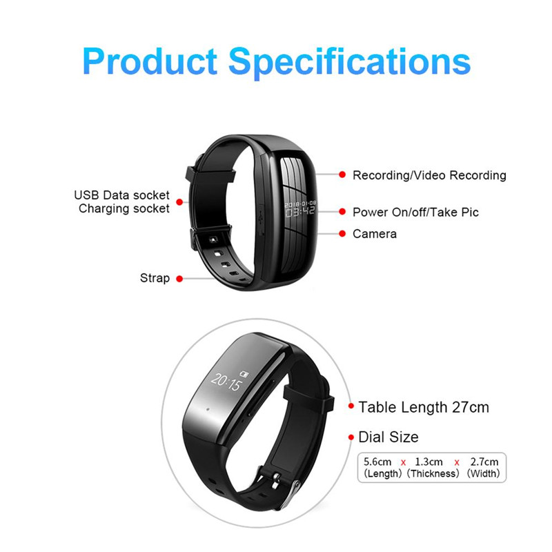 2020 NEW Smart Bracelet Wristband HD 1080P Camera lens Watch Sport Camera Smart Watch Voice Recorder
