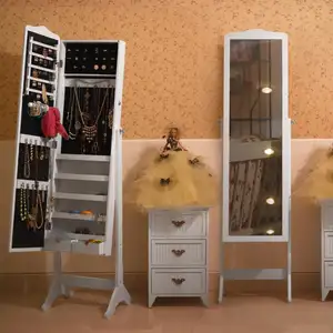 Gabinete de joyería espejo Phoenix blanco de pie espejo de madera puerta OEM Color almacenamiento gabinete de joyería