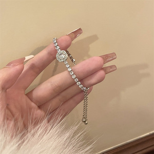 Round Cut 1ct VVS GRA Moissanite Chain <b>Bracelet</b> with Full Pave CZ pull string <b>adjustable</b> <b>Bracelet</b> Copper 14K Gold Filled Jewelry - Product Image 5