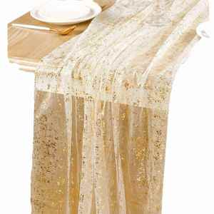 Wedding Party Wrinkle Long Boho Tablecloth Wide Warm Sand Gauze Semi-Sheer <b>Cheesecloth</b> <b>Table</b> <b>Runner</b> - Product Image 1