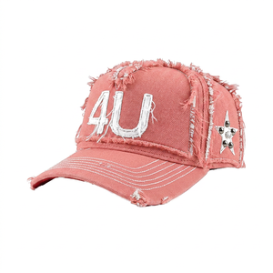 Gorra de Béisbol Negra Ajustable Estilo Urbano Unisex con Logo 4U y Estrella de Diamantes de Imitación, Diseño Desgastado - Product Image 6