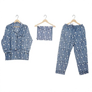 Conjunto de Pijama Floral de 3 Piezas para Mujer, Manga Larga, 100% Algodón, Ropa de Dormir Clásica con Cuello Camisero, Pantalones Largos con Cordón Ajustable - Product Image 1