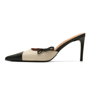 Sandales à nœud latéral pour femmes, grande taille 45, sexy, à talons aiguilles, bout pointu, style mules patchwork - Product Image 6