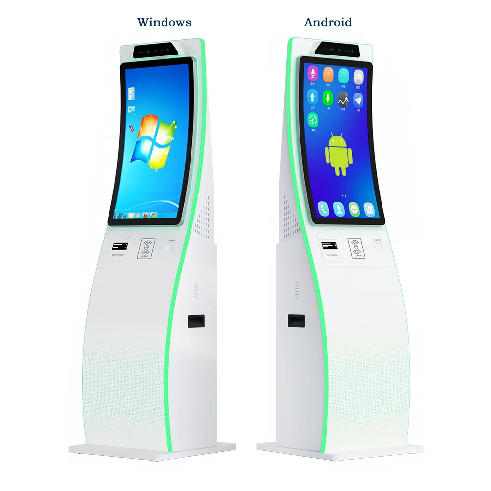 Cheap custom function 32 inch A4 printing patient checkin ID/social security card reader cash self service kiosk for hospital
