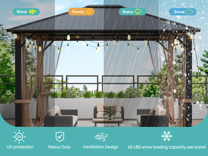 Gazebo en métal à toit rigide 10x12, pergola robuste avec moustiquaires et acier galvanisé, auvent extérieur pour jardin, patio, cour - Product Image 4