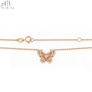 สินค้าใหม่ล่าสุด สร้อยคอผีเสื้อทองคำแท้ 14K ดีไซน์ร่วมสมัย แกะสลักด้วยเครื่อง CNC ประดับเพชรทรงกลมเจียระไนแบบบริลเลียนท์  เครื่องประดับคุณภาพสำหรับผู้หญิง เหมาะสำหรับเป็นของขวัญ - Product Image 3