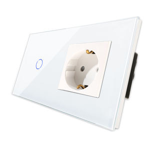 Bingoelec EU標準接地WIFI Tuya 1ギャングガラスパネル壁スマートタッチライトスイッチと壁電源ソケットタイプF - Product Image 2