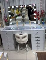 Ensemble coiffeuse moderne en MDF pour chambre à coucher avec miroir lumineux sur pied et tiroir – Vente en gros