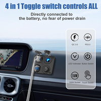 Chargeur USB C 4-en-1 pour voiture, panneau 12V 24V, chargeur rapide PD QC3.0, voltmètre DC, interrupteur marche/arrêt allume-cigare pour camping-car, bateau, caravane