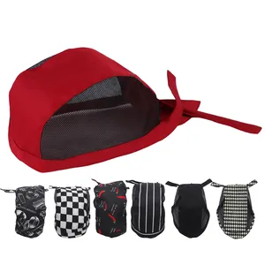 Red hotel bar waiter kitchen cooking caps pastry chef work hair hat sides black mesh breathable adjustable staff hotel uniform c