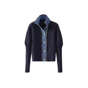 Produttore di maglieria con collo a Polo <span class=keywords><strong>blu</strong></span> <span class=keywords><strong>scuro</strong></span> personalizzato con giunzione monopetto coreano lavorato a maglia da donna <span class=keywords><strong>Cardigan</strong></span> con maglioni personalizzati - Product Image 1