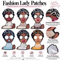 Patch brodé thermocollant ou à coudre, motif portrait de femme mignonne, lunettes et perles, style mode et tendance pour fille, vente en gros