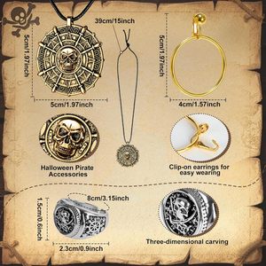 <span class=keywords><strong>Accessori</strong></span> per Costume da <span class=keywords><strong>Pirata</strong></span> MH-1025 per Adulti, Cappello Ecologico per Halloween, Benda per Occhi, Collana con Teschio, Coltello in Plastica Argento - Product Image 3
