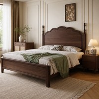 Cadre de lit en bois massif style américain, taille King, en noyer et chêne, avec tête de lit couronnée festonnée, pour chambre d'enfant ou chambre à coucher