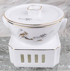 Service de vaisselle en porcelaine traditionnelle chinoise, motif Montagne Blanche avec bordure dorée, comprenant bol à soupe, assiette, tasse à thé et plats de service, pour l'Europe - Product Image 3