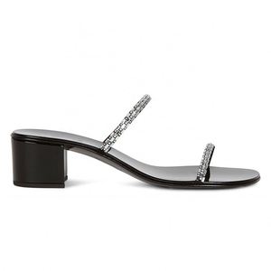 Chaussures de soirée élégantes à talons carrés et bout rond pour femmes, ornées de strass brillants, style mule de luxe - Product Image 2