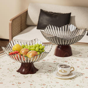 <span class=keywords><strong>Plateau</strong></span> à bonbons moderne sur pieds avec base en <span class=keywords><strong>bois</strong></span> grainé pour <span class=keywords><strong>table</strong></span> basse de salon, <span class=keywords><strong>plateau</strong></span> à collations - Product Image 1