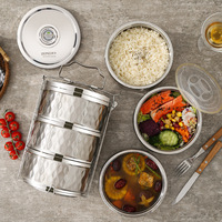 Boîte à riz multicouche en acier inoxydable 304, pot isotherme sous vide anti-débordement, empilable, type bento