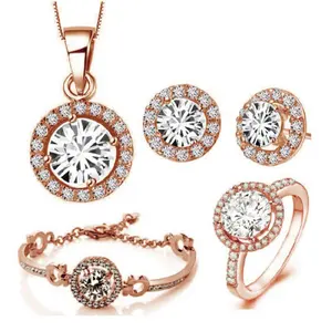 Top Fashion Iced Out Bling Rhinestone Crystal CZ Diamonds 4 Pieces Full Jewelry Set For Women