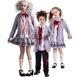 Costume de cosplay d'horreur vampire zombie pour filles et garçons, costumes d'Halloween pour enfants, style étudiant, déguisement de zombie sanglant pour le carnaval - Product Image 1