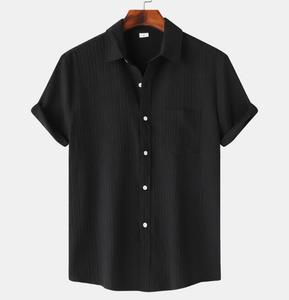 Vendita calda camicetta estiva con risvolto tinta unita camicia da <span class=keywords><strong>uomo</strong></span> con bottone a manica corta <span class=keywords><strong>abbigliamento</strong></span> <span class=keywords><strong>firmato</strong></span> da <span class=keywords><strong>uomo</strong></span> - Product Image 4