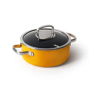 Marmite classique en acier inoxydable émaillé avec couvercle en verre, doubles poignées, compatible induction, rouge et jaune, pour cuisine domestique - Product Image 4