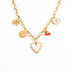 Collar de Acero Inoxidable con Colgante de Corazón, Cereza y Sol, Chapado en Oro de 18K, Gargantilla, Joyería de Regalo - Product Image 5