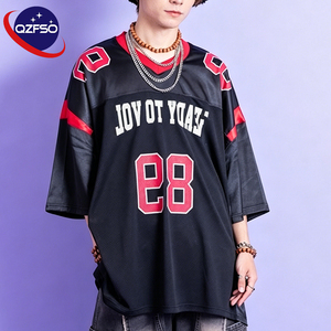 QZFSO Custom Loose Fit Y2K High Street Game Shirt Unisex Hip Hop Mesh Patchwork Sports Oversized Streetwear Football Jersey - Product Image 1