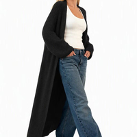 Individuelles Logo Damen Langer Grobstrick-Cardigan in Schwarz mit Neckholder-Schnürkragen Minimalistischer Stil für Winter OEM