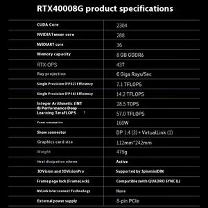 Nouveau pour <span class=keywords><strong>NVIDIA</strong></span> Quadro <span class=keywords><strong>RTX</strong></span> <span class=keywords><strong>4000</strong></span> 8GB GDDR6 GPU poste de travail de bureau carte graphique DP 3D modélisation rendu dessin ventilateur refroidisseur - Product Image 6