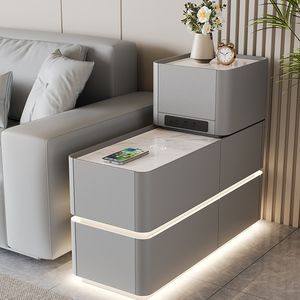 Mueble Auxiliar Inteligente de Cuero con Carga Inalámbrica, Tapa de Vidrio Templado, 5 Cajones - Mueble de Sala de Estar de Diseño Moderno A41 (Negro) - Product Image 5